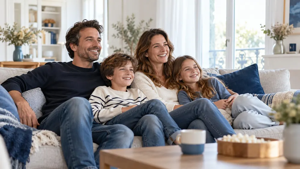 Une famille partageant un moment devant la télévision